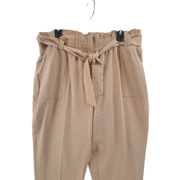 Nine.Eight NWT Women's Pants Paper Bag Waiste Belted Ankle Length Beige Size XL - Picture 4 of 9